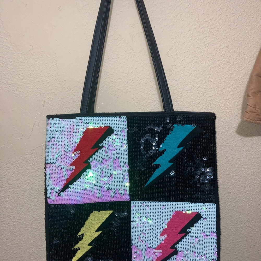 Vintage Betsy Johnson Sequin Lightning Bolt Tote Bag - Multicolor